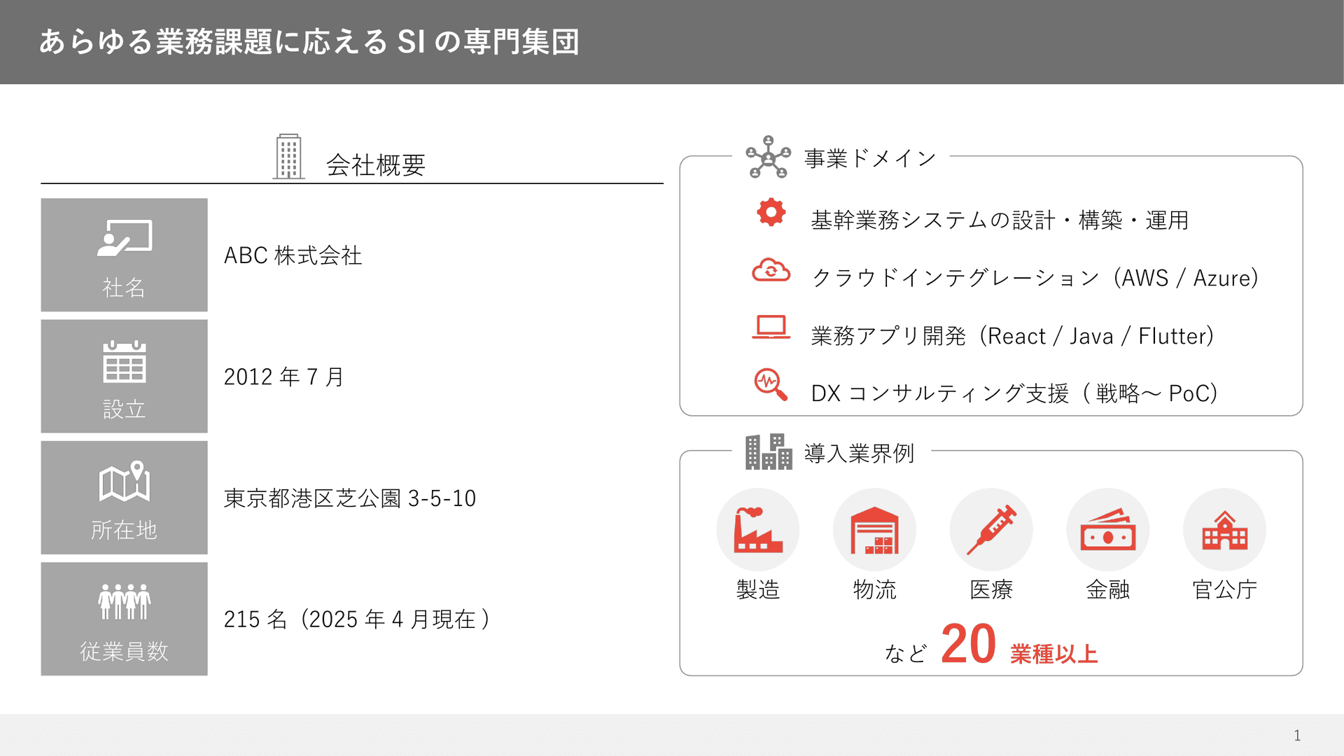 単品①信頼されるSI企業のための会社紹介スライド ~実績・信頼・展望を3枚で伝える、プロ仕様の構成~